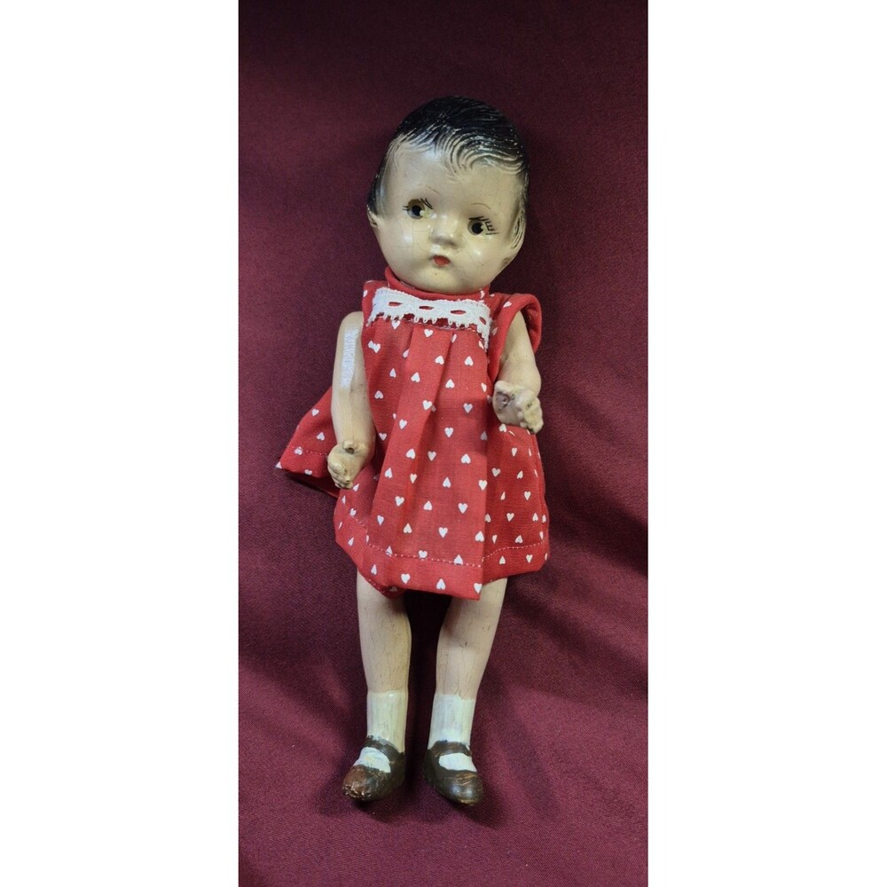 Vintage 1930s Composition Patsy Clone Doll 8" Molded Hair Unmarked TLC Project